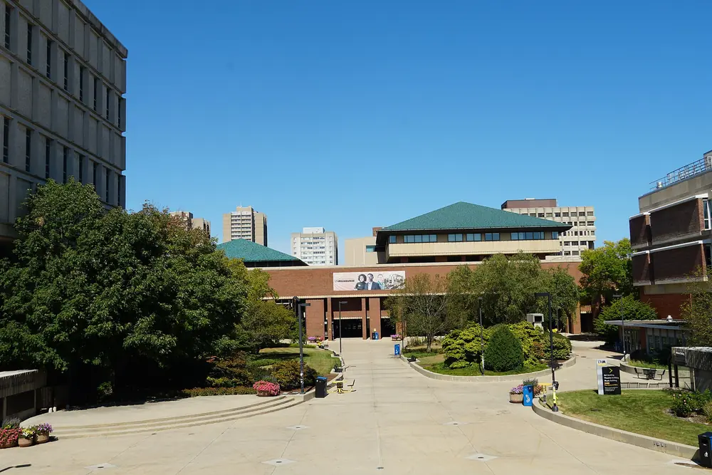 Spaights Plaza on the University of Wisconsin-Milwaukee campus on a sunny day